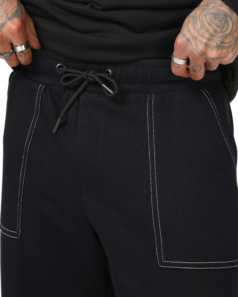 bewakoof  Men's Black Oversized Warm Joggers for Men | Best Price UAE